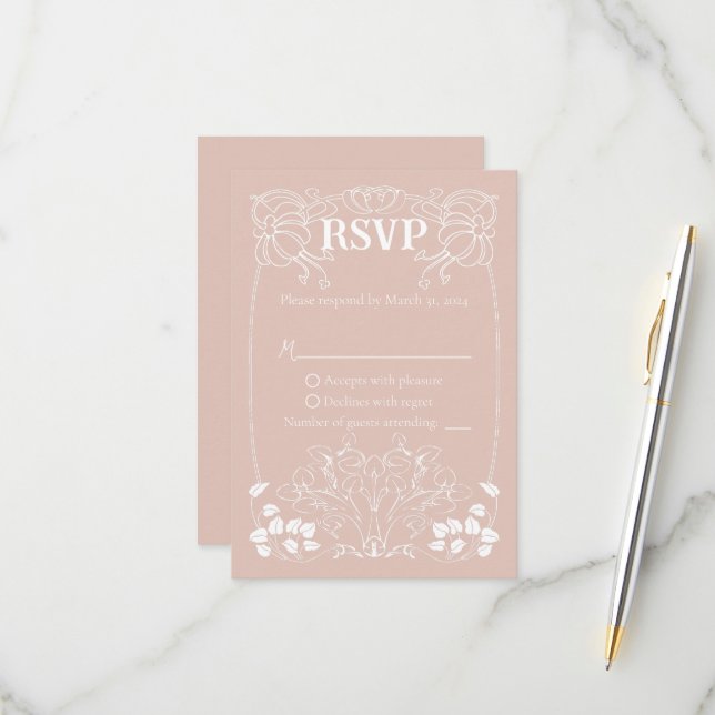 Art Nouveau Wedding RSVP card (Front/Back In Situ)