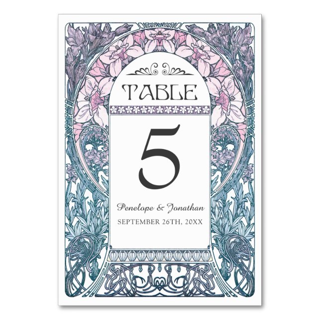 Art Nouveau Wedding Table Cards (Set #8) (Front)