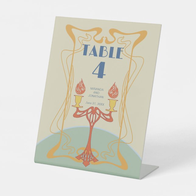 Art Nouveau Wedding Table Number Sign (Front)