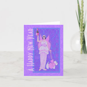 Art Nouveau Westie Dog Pink Purple New Year Card