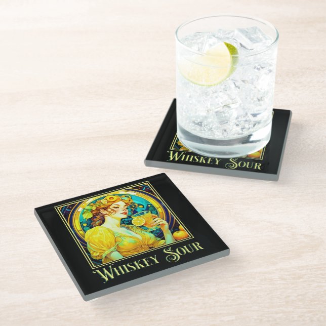 Art Nouveau Whiskey Sour Glass Coaster (Angled)