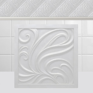 Art Nouveau White Antique Embossed Abstract Wave Tile