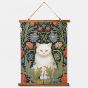 Art nouveau white cat in the garden hanging tapestry