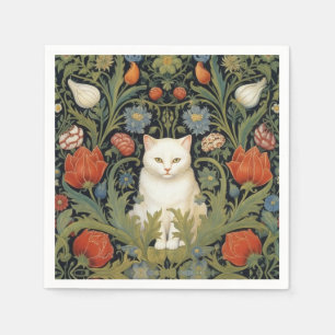 Art nouveau white cat in the garden napkin