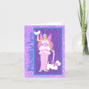 Art Nouveau White Westie Dog Pink Holiday Card