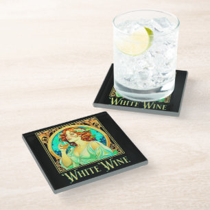 Art Nouveau White Wine Glass Coaster