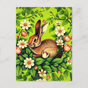 Art Nouveau Wild Rabbit and Flowers Postcard