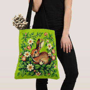 Art Nouveau Wild Rabbit and Flowers Tote Bag