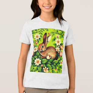 Art Nouveau Wild Rabbit and Flowers Tri-Blend Shirt