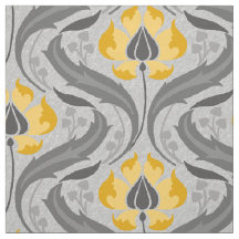 Art Nouveau Wildflowers, Yellow and Grey