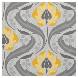 Art Nouveau Wildflowers, Yellow and Grey Fabric