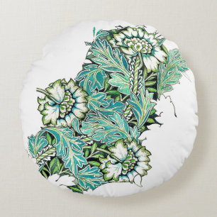 Art nouveau william morris anenome floral  round cushion