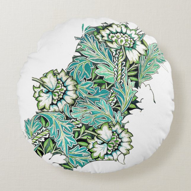 Art nouveau william morris anenome floral  round cushion (Front)