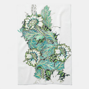 Art nouveau william morris anenome floral  tea towel