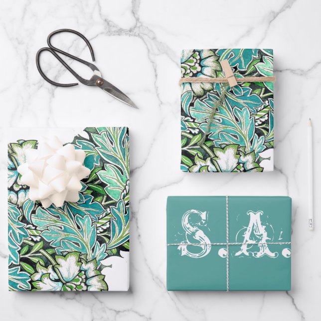 Art nouveau william morris anenome floral  wrapping paper sheet (Front)