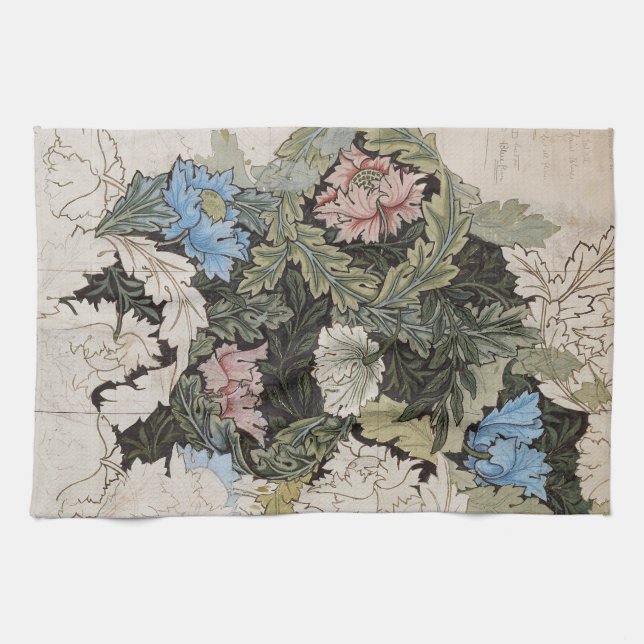 Art nouveau william morris floral pattern sketch tea towel (Horizontal)