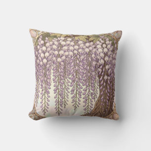Art Nouveau Wisteria Floral Gold Frame Cushion