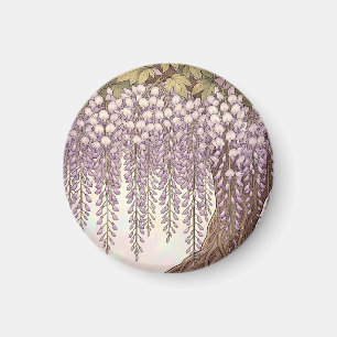 Art Nouveau Wisteria Floral Gold Frame Magnet