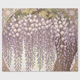 Art Nouveau Wisteria Floral Gold Frame Wrapping Paper