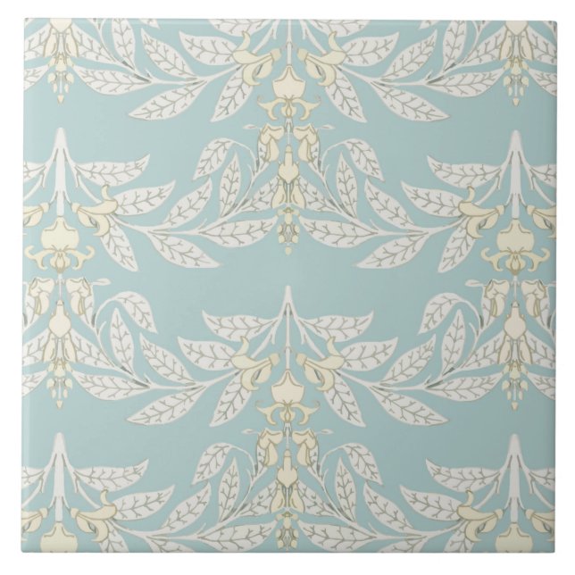 Art Nouveau wisteria pattern soft turquoise Tile (Front)