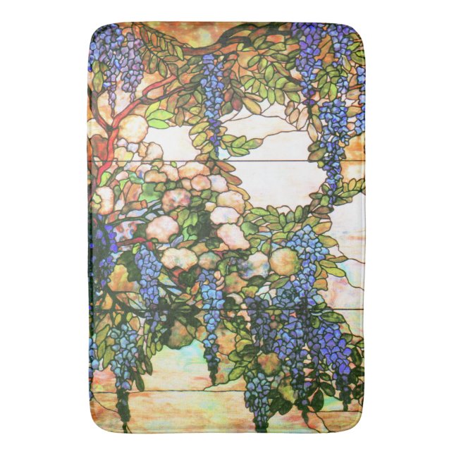 Art Nouveau Wisteria Stained Glass Floral Bath Mat (Front Vertical)