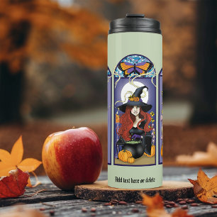 Art Nouveau Witch Owl Cat Halloween Thermal Tumbler