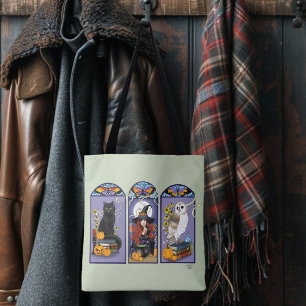 Art Nouveau Witch Owl Cat Halloween Tote Bag
