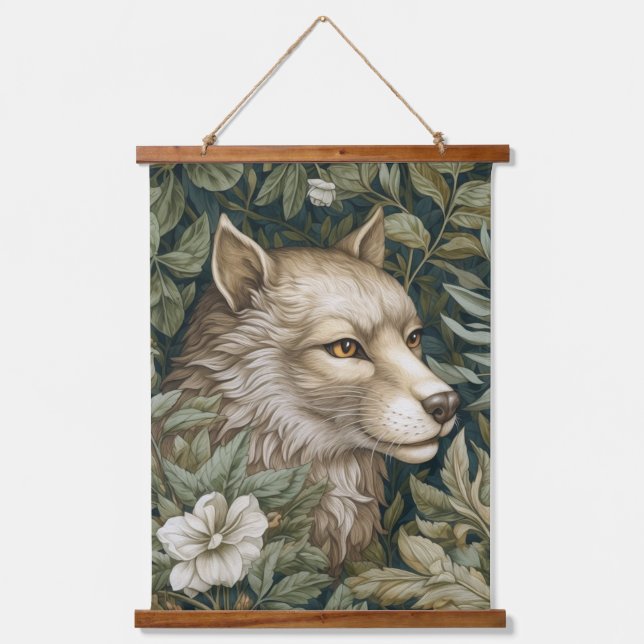 Art nouveau wolf in the leaves hanging tapestry (Front)