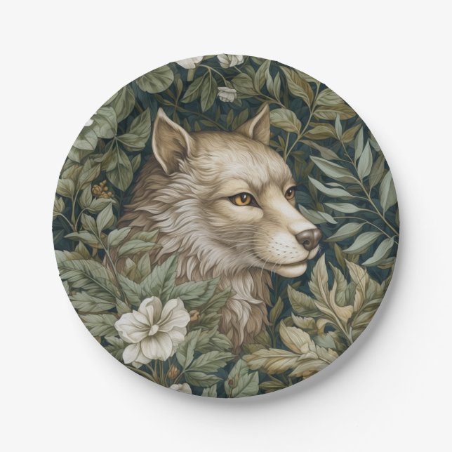 Art nouveau wolf in the leaves paper plate (Front)