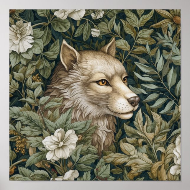 Art nouveau wolf in the leaves poster (Front)