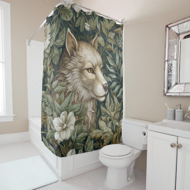 Art nouveau wolf in the leaves shower curtain (In Situ)