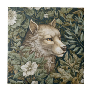 Art nouveau wolf in the leaves tile