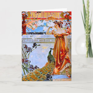 Art Nouveau Woman and Peacock Card