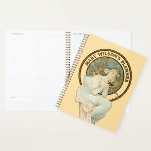 Art Nouveau Woman & Book by Mucha Template Planner