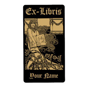 Art Nouveau Woman & Book Roses Ex Libris Template