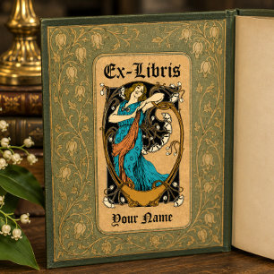 Art Nouveau Woman Flowers Kraft Ex Libris Template