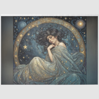 Art Nouveau Woman in the Stars Decoupage Paper