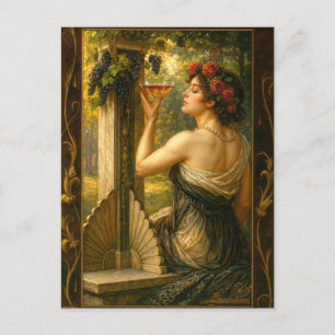 Art Nouveau Woman In Vineyard With Wine Postcard