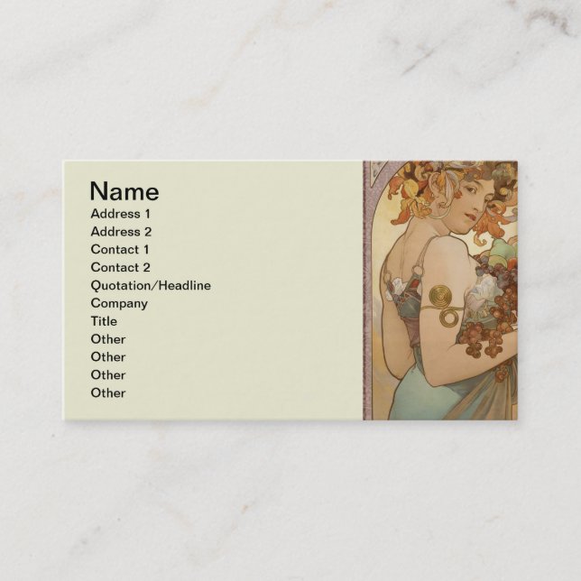 Art Nouveau Woman Mucha Beautiful Business Card (Front)