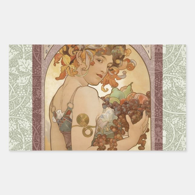 Art Nouveau Woman Mucha Beautiful Rectangular Sticker (Front)