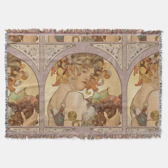 Art Nouveau Woman Mucha Beautiful Throw Blanket (Front)