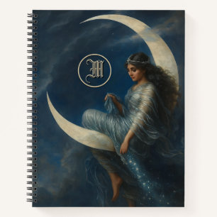 Art Nouveau Woman on Crescent Moon Notebook