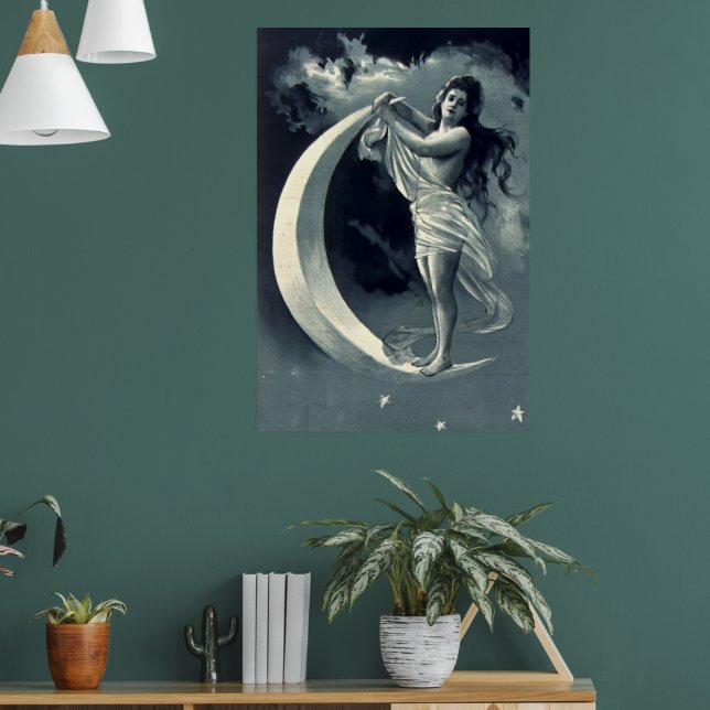 Art Nouveau Woman on Crescent Moon Poster (Living Room 1)