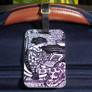 Art Nouveau Woman Reading Book Lover Luggage Tag