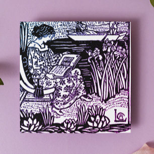 Art Nouveau Woman Reading   Glass Coaster