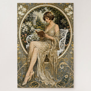 Art Nouveau Woman Reading in Garden Jigsaw Puzzle