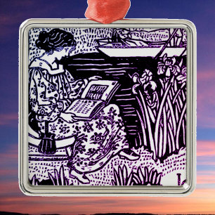 Art Nouveau Woman Reading   Metal Tree Decoration