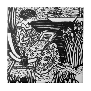 Art Nouveau Woman Reading     Tile