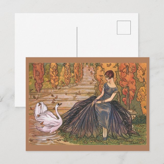 Art Nouveau Woman Swan vintage art illustration Postcard (Front/Back)