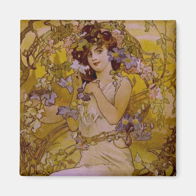 Art Nouveau Woman with Clematis Magnet (Front)